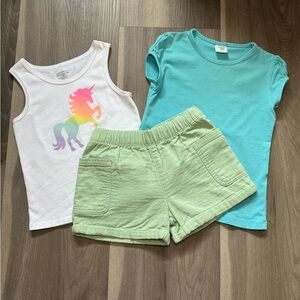 Rainbow Unicorn Tank and Aqua Tee with Mint Shorts Set